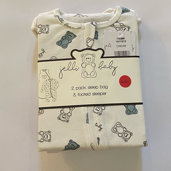 Jelli Baby Other - Baby Jelli Baby 2 Pack Sleep Bag and Footed Sleeper 6/9m NWT Cream
